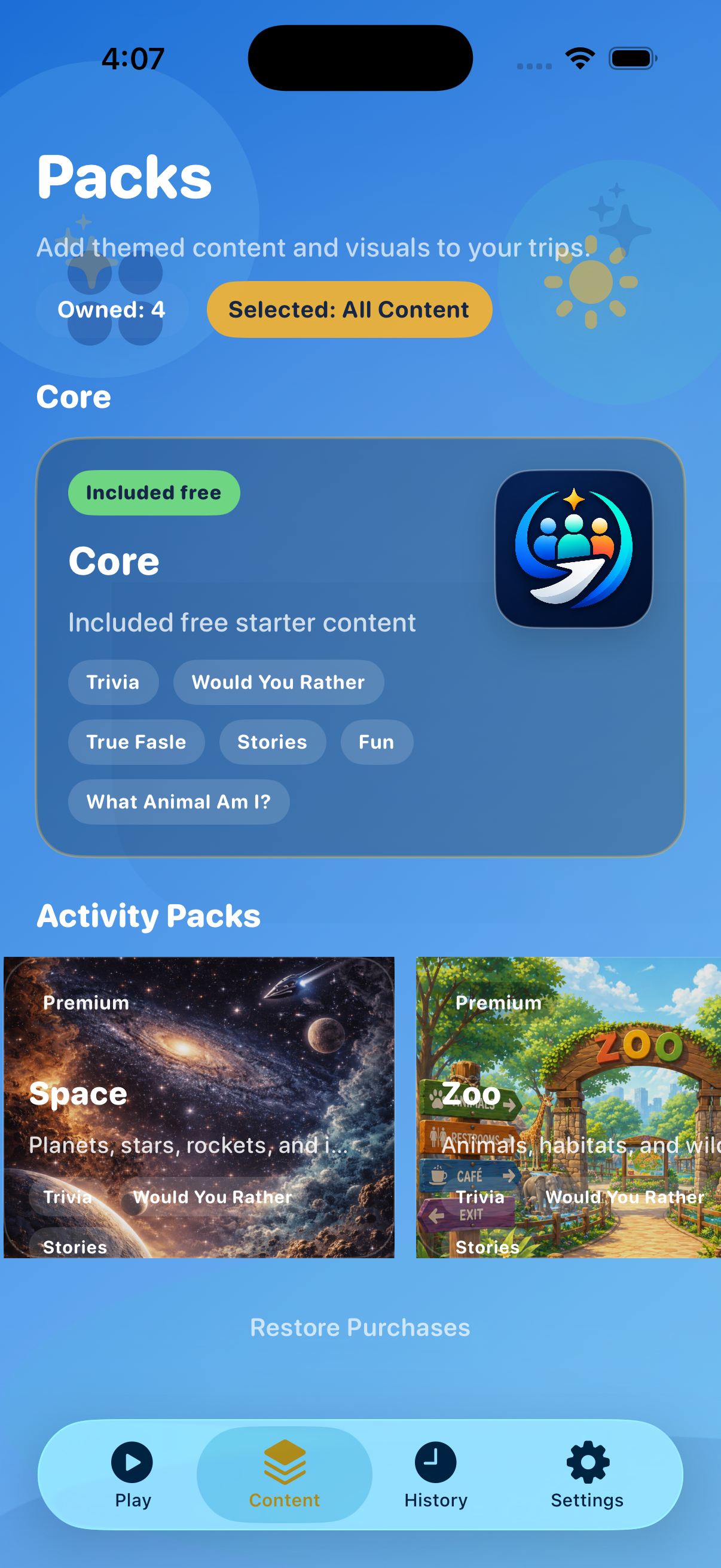 TripQuest content selector