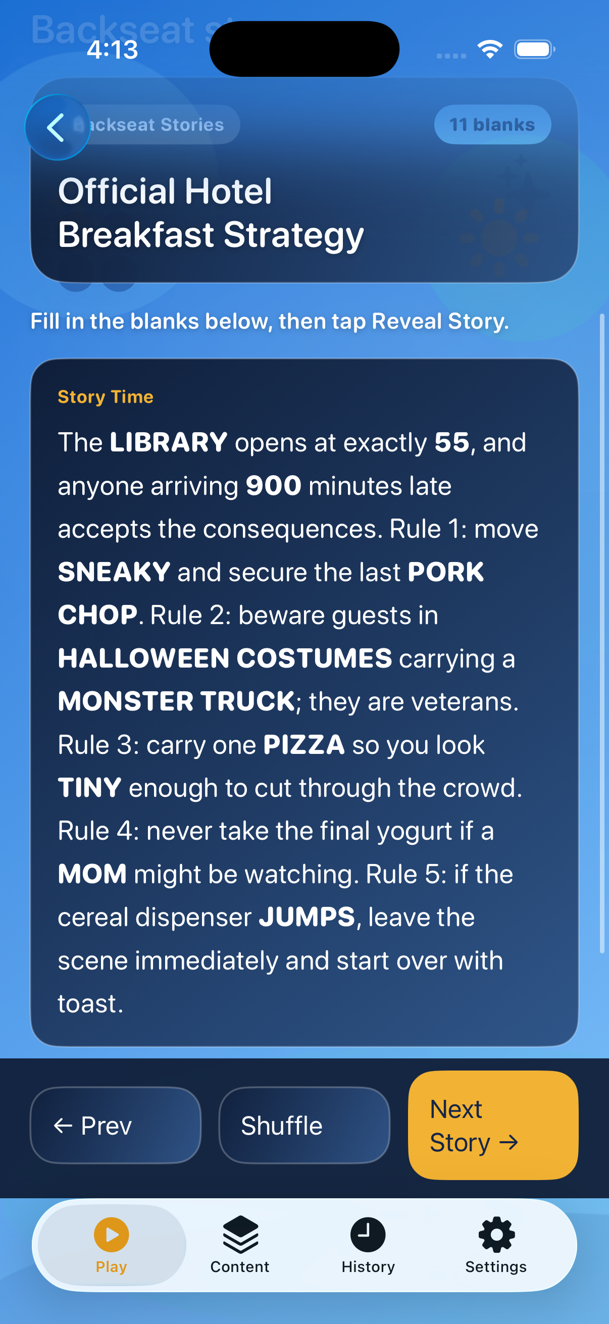 TripQuest Backseat Stories reveal screen